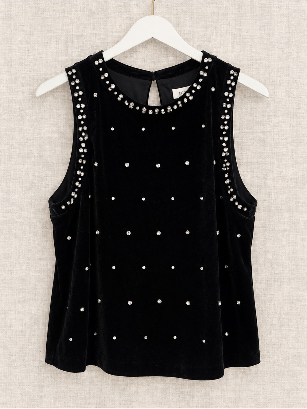 Pearl-Trim Black Velvet Tank Top - Women